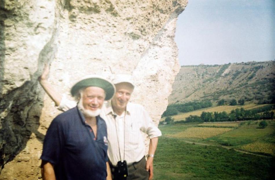 Alistair McMurran and David Horne stand outside the famous 13th-century Cave Monastery of Orheiul...