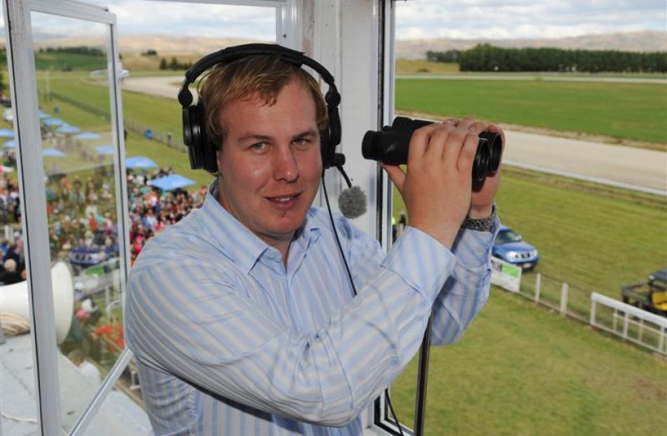 Tom Wood, of Dunedin, works at the Omakau gallops yesterday. Photos by Linda Robertson.