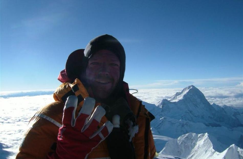 Dean Staples on the summit of Mt Everest in 2007. Photo supplied.