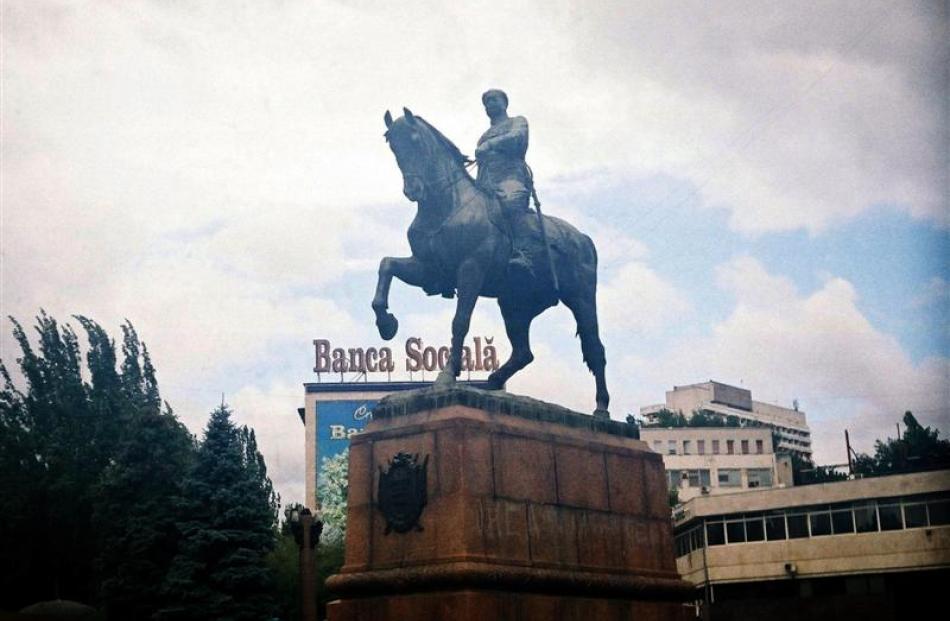 A statue of Russian general Alexander  Suvorov on his horse.