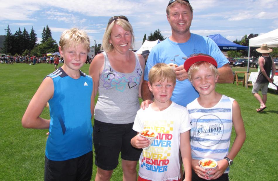 Jake (10), Kylie, Logan (6), Steve and Sam Rochford (9), all of Christchurch.