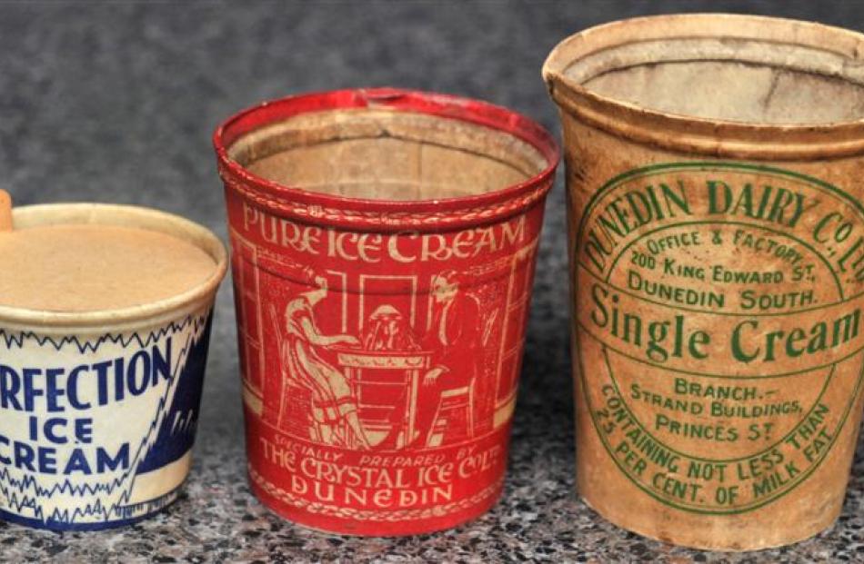 Cardboard icecream containers from the 1940s and 1950s are in remarkable condition. Photos by...