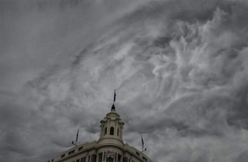 Unusual clouds form over the Allied Press building.  Photo by Stephen Jaquiery.