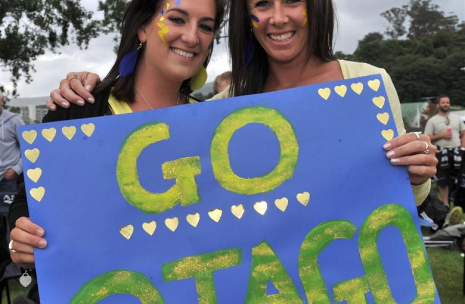 Clare Carvalho (left) and Anna Boyd, both of Twizel, show their support.