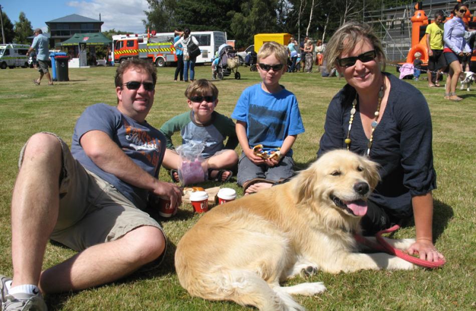 Karl, Luke (6), Will (8), Sarah Andrews and dog Ruby, of Dunedin.