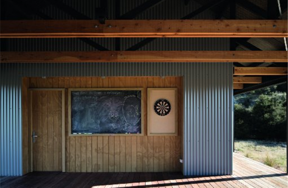 In the gap - part thoroughfare, part courtyard - between the living and bunkroom wings.