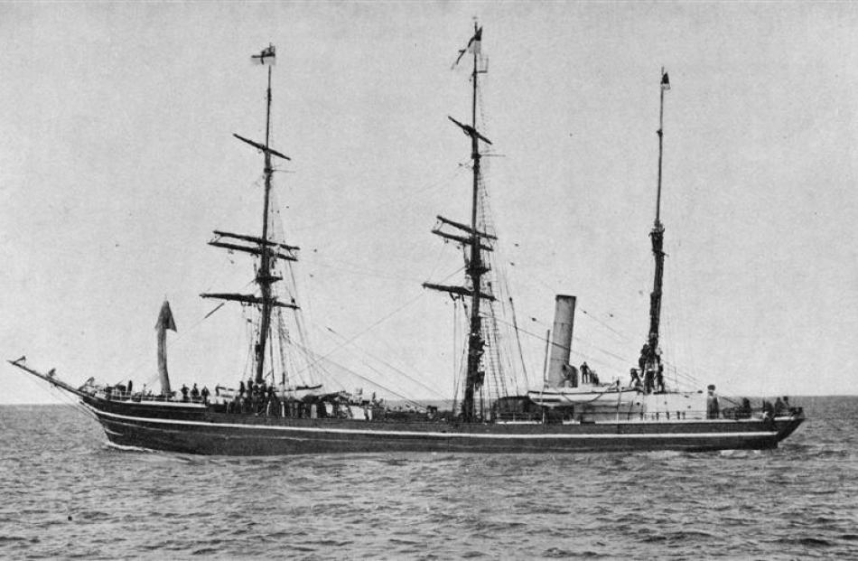 The ship Terra Nova near Otago Heads, as it set out for the Antarctic continent on November 29,...