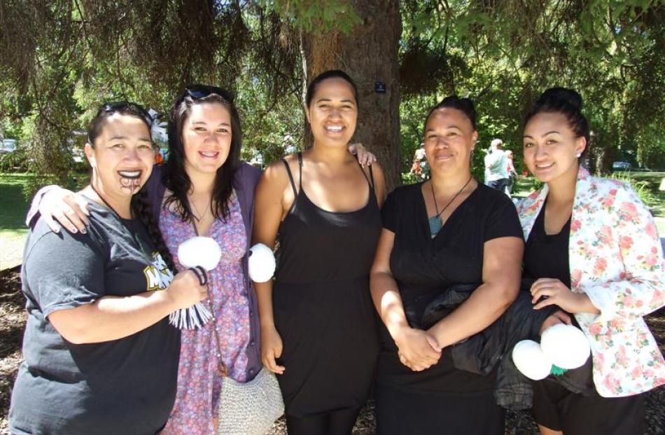 Kiwi Haka members, from left, Billie-Jo Johnston, Sian Johnston, Ngawhai Davis, Liz Davis and...