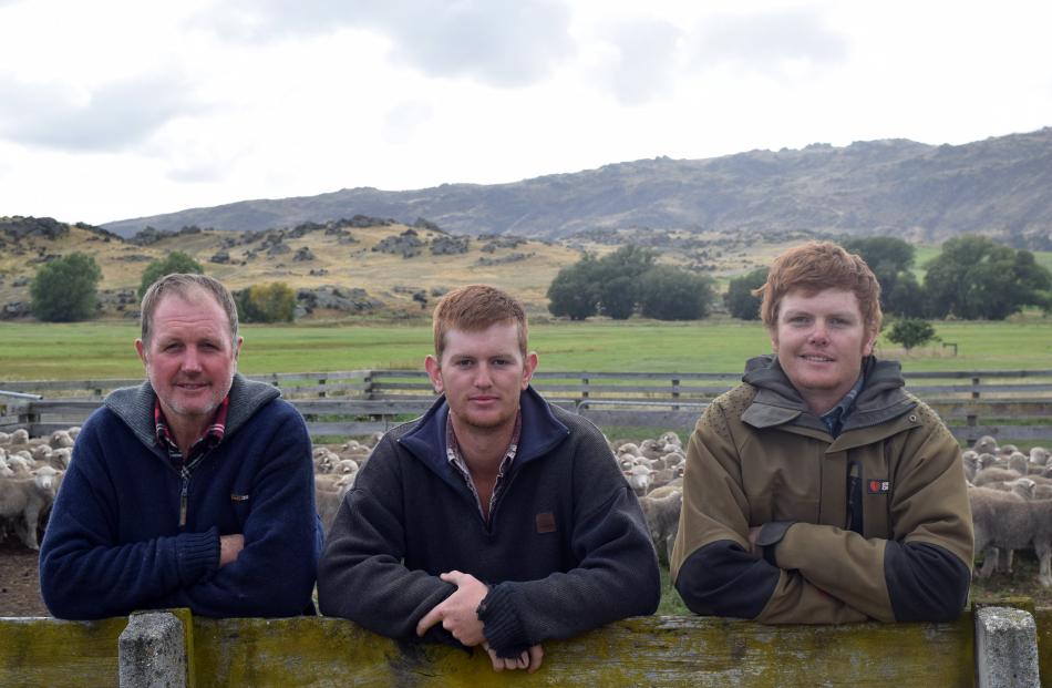 At their annual on-farm merino sheep sale are Little Valley Station owners (from left) Lindon...