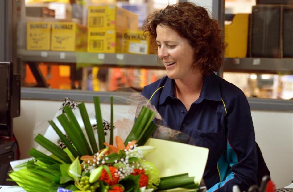 A romantic gesture surprises Placemakers Dunedin staff member Gwen Macready  yesterday.