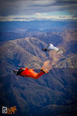 Mr Aitchison during a wingsuit flight over Pudding Hill, Methven; and while being filmed by...