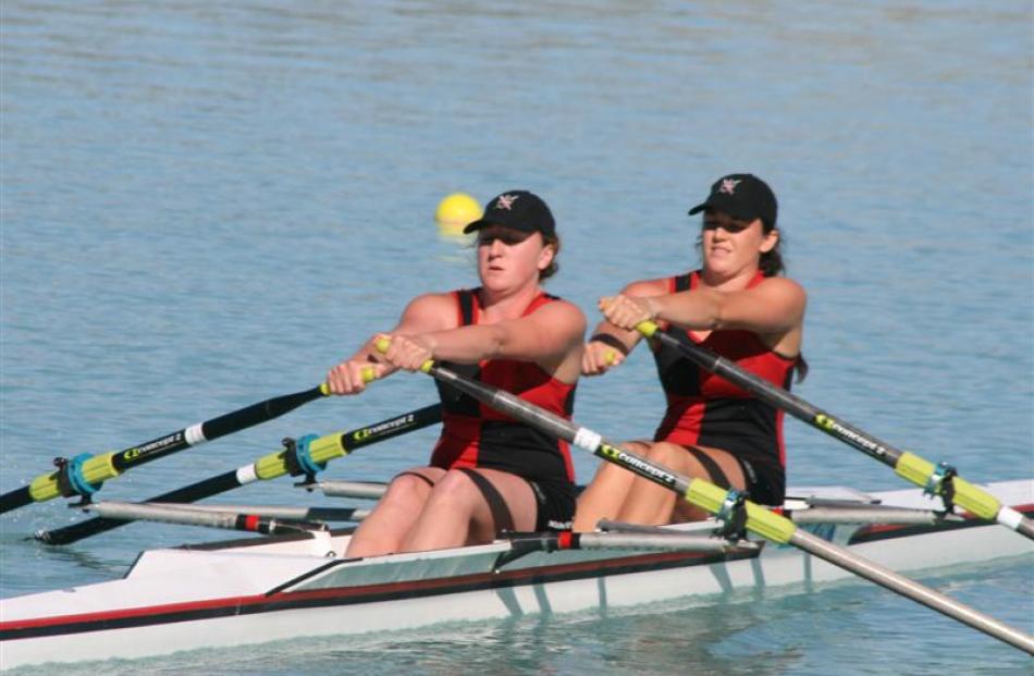 The North End women's novice double sculls of Lola Gardyne (left) and Emma Wallace finish third...