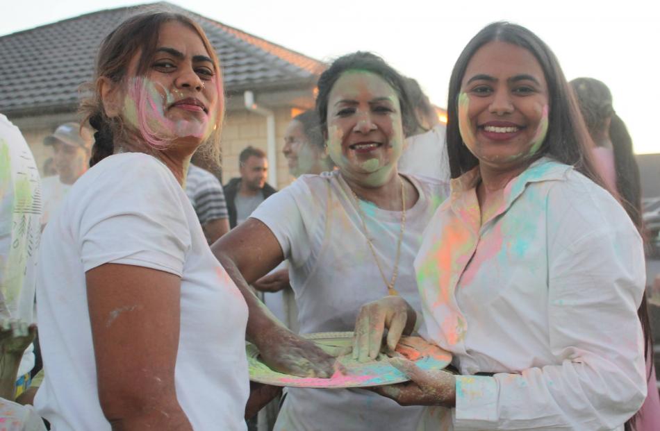 Attending Holi celebrations in Invercargill at the weekend are Southland women (from left)...
