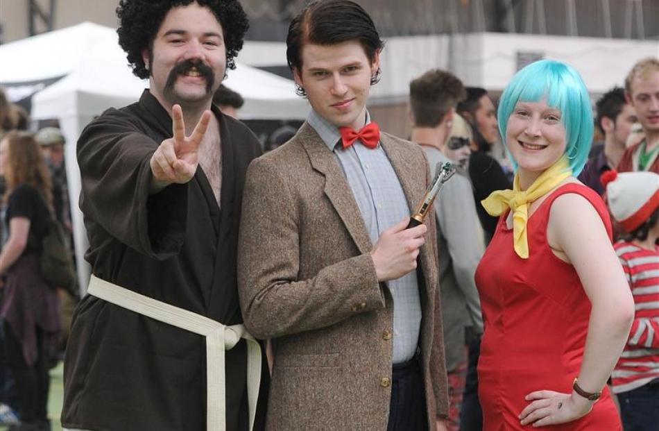 Who? . . . Dragon Ball Z and Doctor Who characters (from left) John Cosgrove, Jak West and Judith...