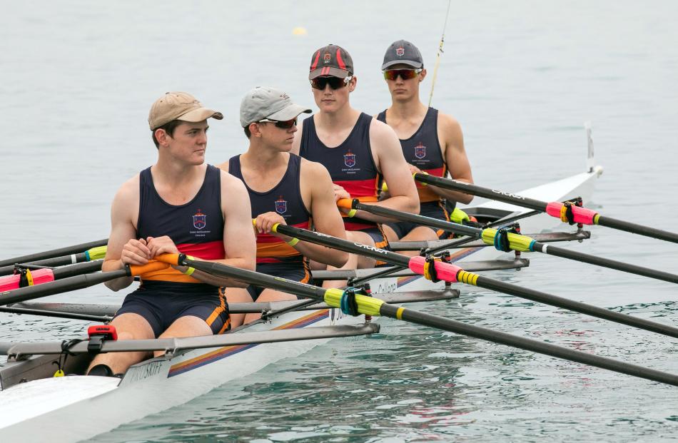 The John McGlashan College under-18 quadruple sculls crew of Mark Smith, Matt O'Meara, Fynn...