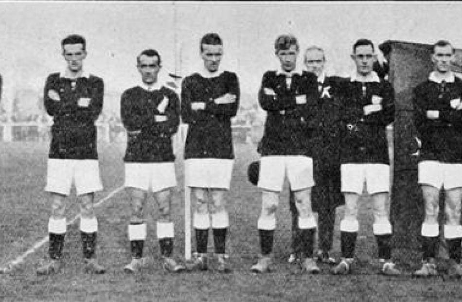 The New Zealand team  before  the game against Canada at Carisbrook in 1927.