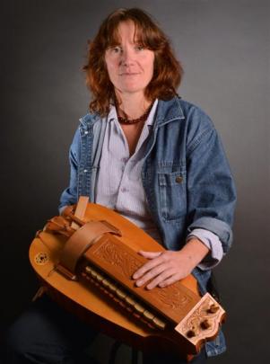 Medieval music maker Aahmes Quince with a hurdy-gurdy. Photo by Gerard O'Brien.