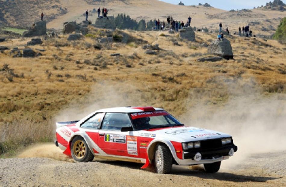 Neal Bates along Moonlight Road near Middlemarch during special stage 13 on Sunday.