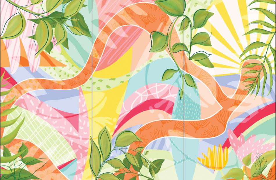 Ella Ward's colourful sketch called The Pohutakawa Pathway. Vote at https://www.facebook.com...
