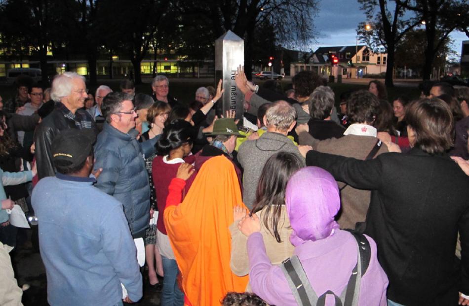 At sunset by the International Peace Pole, Dunedin. Photo by Stephanie Smith.