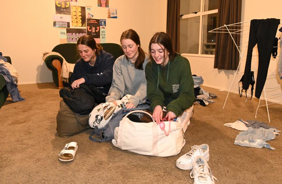 Students (from left) Gemma Brock (19), Aimee Goddard (20) and Molly Redican (19) prepare to...