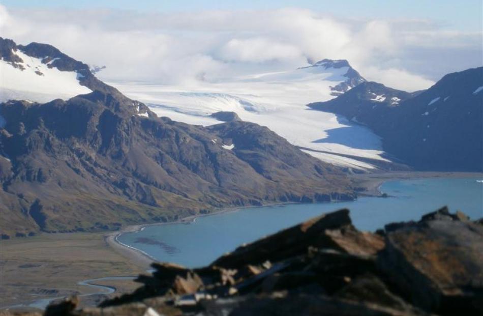 South Georgia Island rises ruggedly from the South Atlantic.