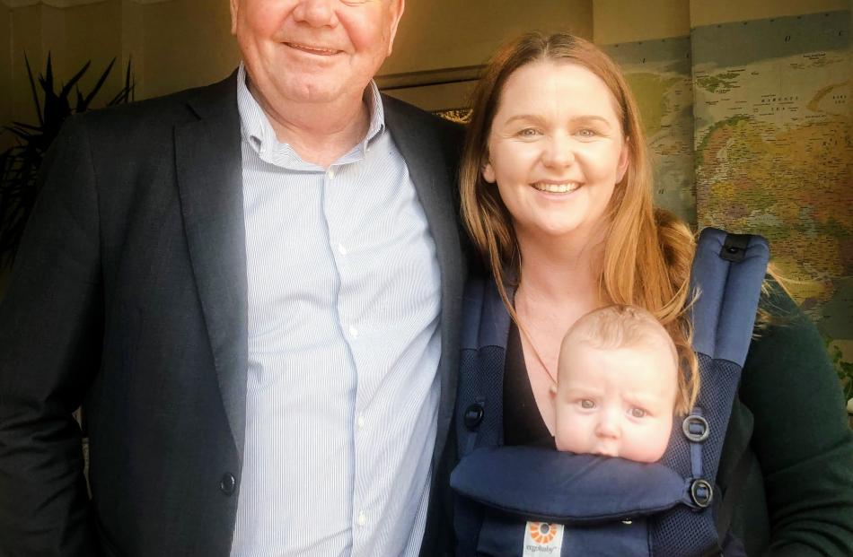 Paddy O’Brien, with Louise Evans and her son Archie (4 months).