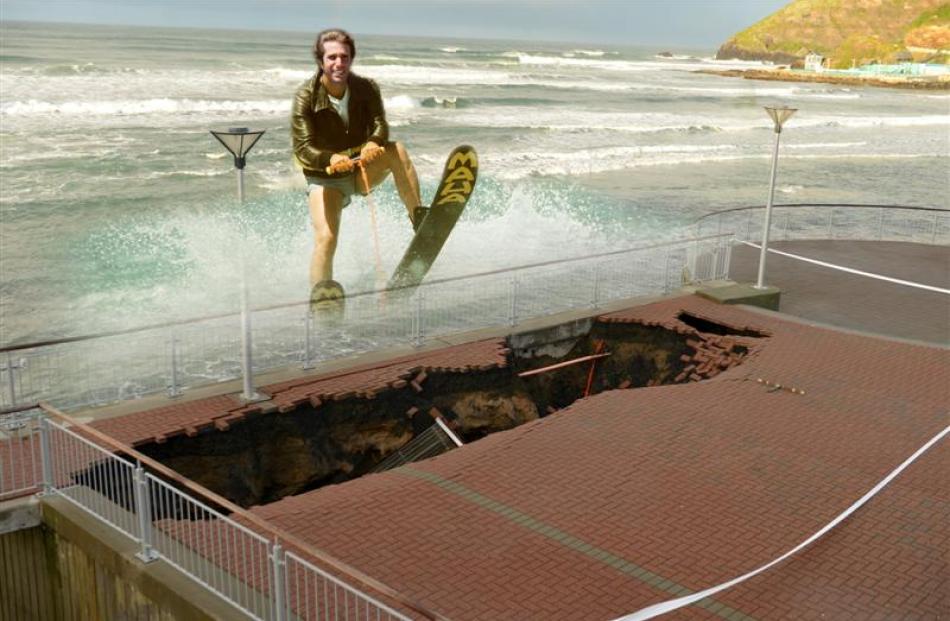 Fonzie jumps the shark, and then the sinkhole. Image by Robbie Baxter