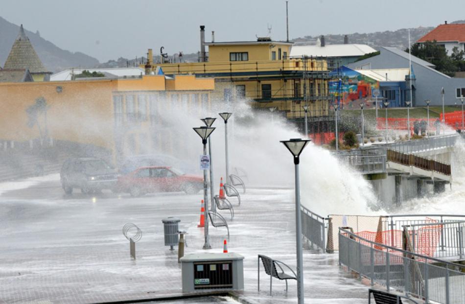 Sea foam adds to St Clair's wintry appearance.