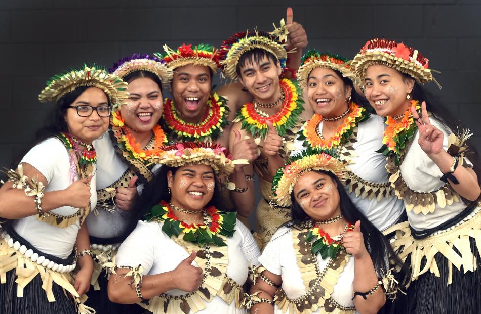 Proud of their performance are Kiribati performers (top from left) Bwenaua Biiri, Charlotte Tiaon...