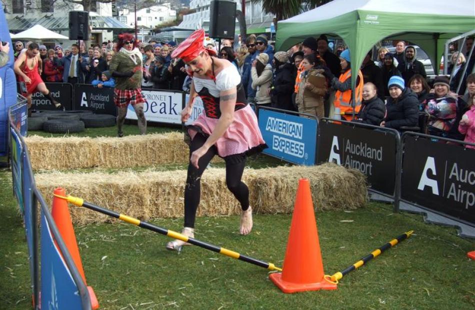 JD Marrable, as Ivana Feltchalot, negotiates the obstacle course. Despite being disqualified in...