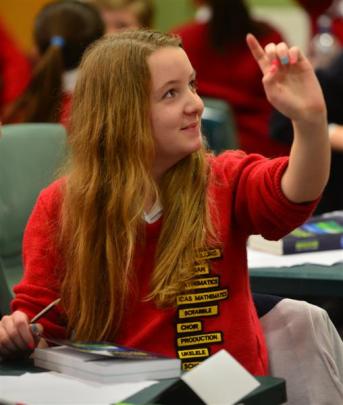 Lucy Pollock (12), of Balmacewen 4, tries to answer a question.