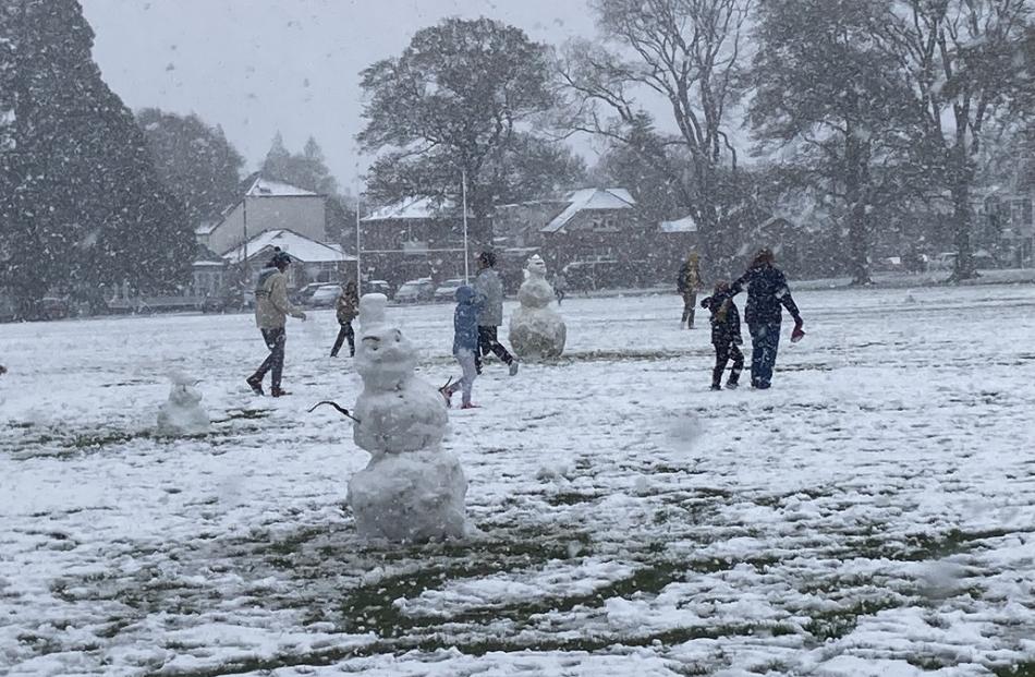 A snowy North Ground in Dunedin on Thursday morning. Photo: Stephen Jaquiery