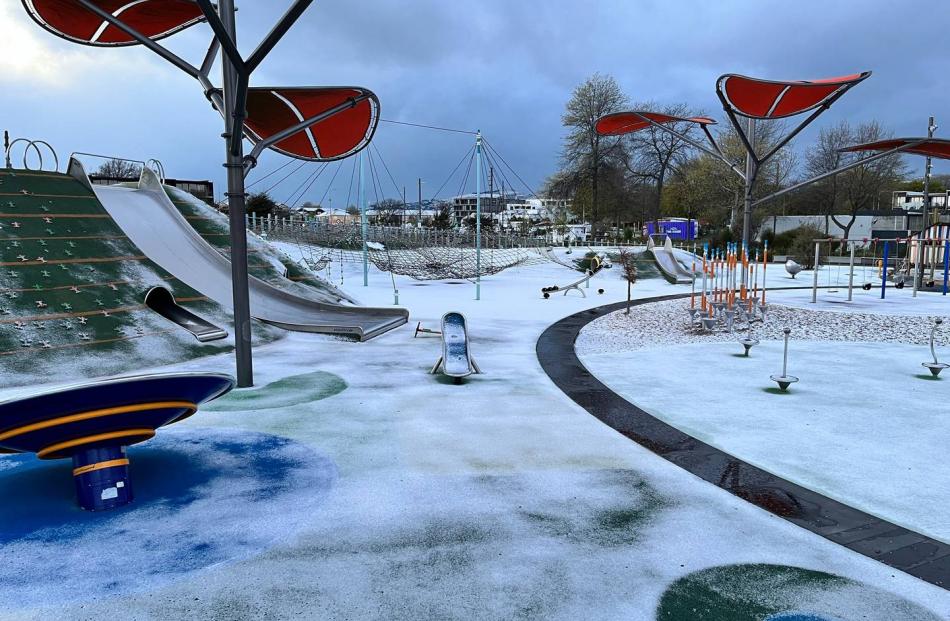 Snow on a Christchurch playground. Photo: Hamish Clark / NZH