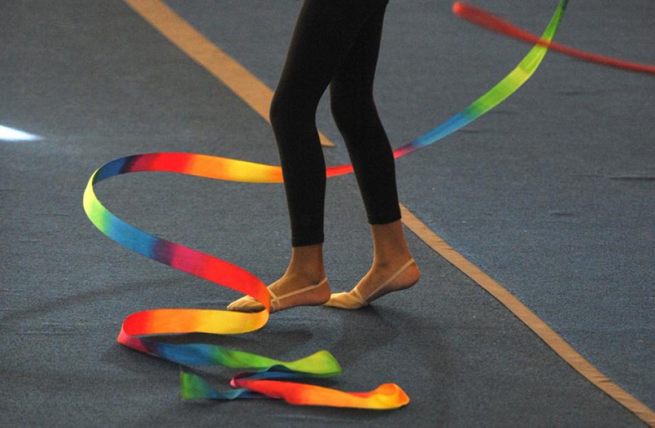 A colourful scene from the Otago rhythmic gymnastic championships at the Caledonian Gym last...