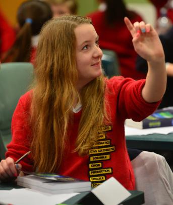 Lucy Pollock (12), of Balmacewen Intermediate, tries to answer a question during the Year 7 and 8...