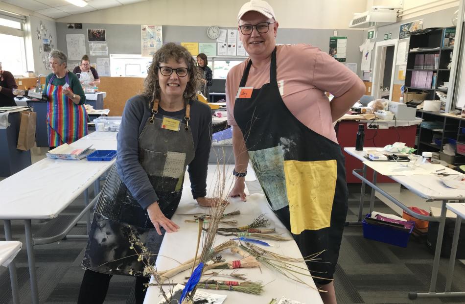 Dunedin print making tutors Lynn Taylor (left) and Amy Doughery were leading a class.