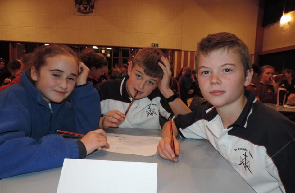 St Joseph's School Fairlie pupils (from left) Chelsea Sheehan (9), Willy Mould (11) and Arthur...