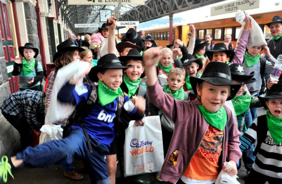 Thomas de Clifford (10, front left) and Chris Enright (6, front right), both of Mosgiel, lead a...