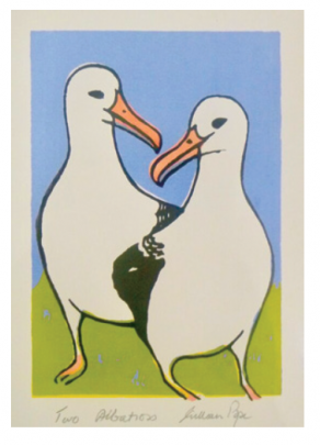 Screen print, Gillian Pope, Two Albatross, $60 from Otago Art Society at the Railway Station