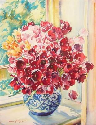 Kathleen Salmond, Tulips for Market, watercolour. Images from Dunedin Public Art Gallery collection.