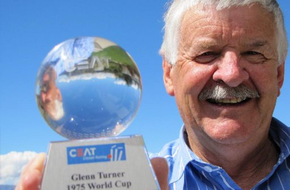 New Zealand cricket great Glenn Turner with a trophy  belatedly awarded for being the outstanding...