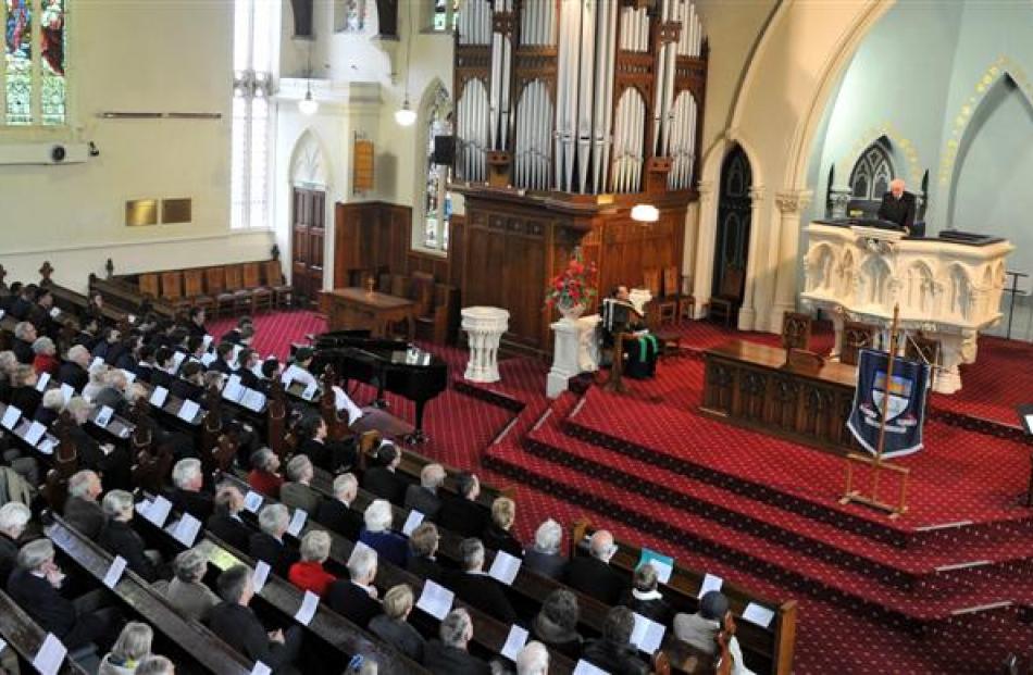 Former Otago Boys' High School pupil Sir Lloyd Geering delivers a sermon at the school's 150th...