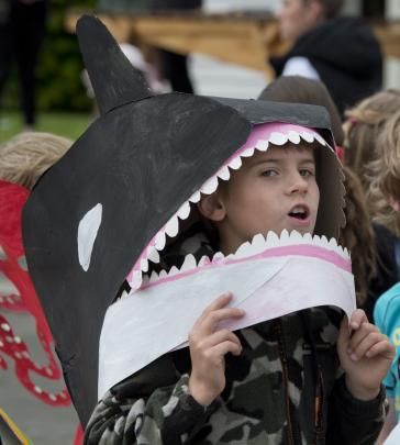 Cooper Heinman (8) is raring to go in the killer whale costume he created for the West Harbour...