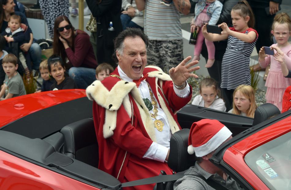 Dunedin Mayor Jules Radich gets into the swing of things yesterday afternoon.