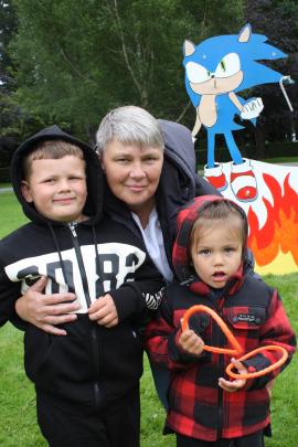 Rae Shirley with her two grandchildren Eli (5) and Ezekiel (3) Taia, all of Bluff.