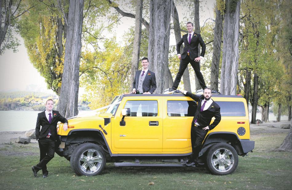 Matthew Lymbery, who married Claire Paterson in Wanaka, with his attendants.
EYE SPY PHOTOGRAPHY