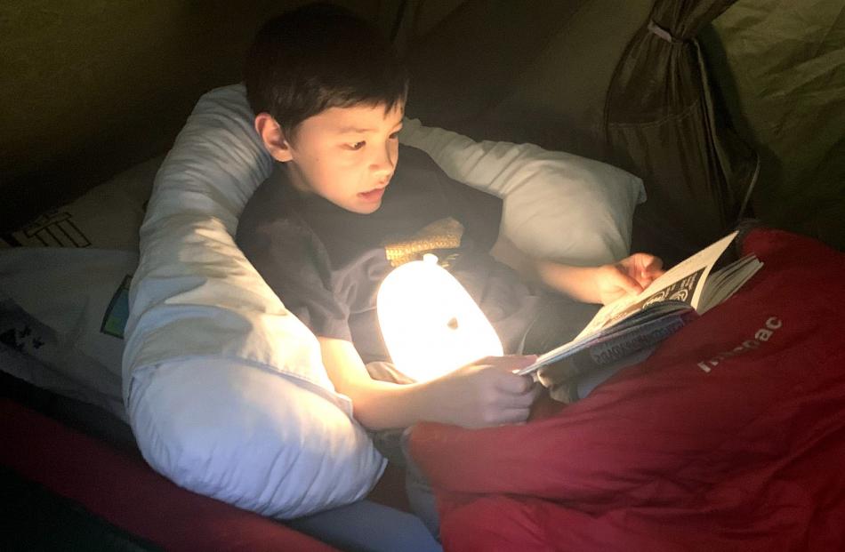 Louis Bentley (8) camps at home in Queenstown. PHOTO: SHONA BENTLEY