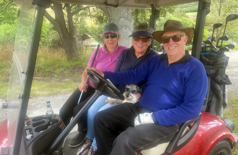 Joyce Turner, Kathryn McNeish, Tilly Asher (dog) and Ritchie McNeish, all of Roxburgh, enjoy an...