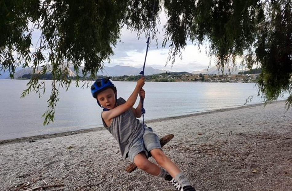 Hunter Outram (6) on the Lake Wanaka waterfront on New Year’s Day. PHOTO: KAY OUTRAM